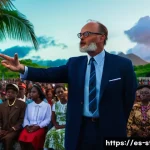 Home 18 세인트키츠 네비스 독립 운동가 - A powerful historical scene depicting Robert Llewellyn Bradshaw passionately addressing a diverse cr...